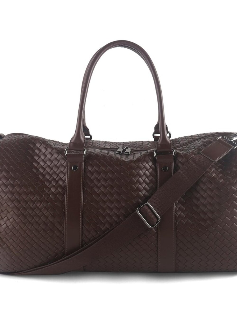 Weekender Bags for Women Woven Leather Travel Duffle Bag Gym Tote (Coffee)